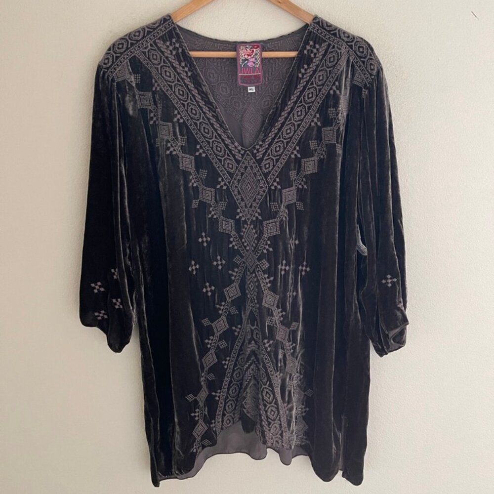 JOHNNY WAS Eggplant Colored Heavily Embroidered Velvet Tunic: Size XL; NWOT!
